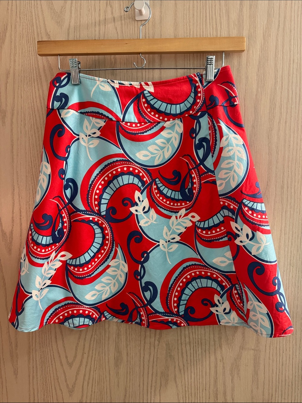 Caslon Red and Light Blue Printed Skater Skirt